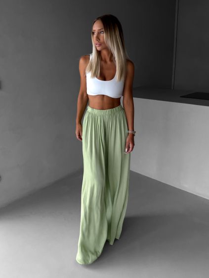 Světle zelené široké volné dlouhé kalhoty OLVIRA