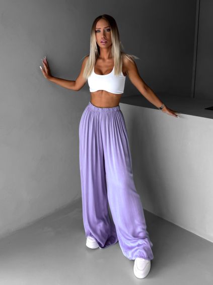 Světle fialové široké volné dlouhé kalhoty OLVIRA