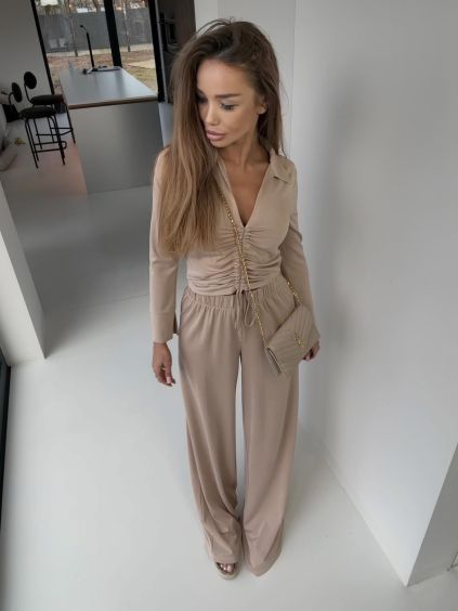 Béžový kalhotový komplet ELARA