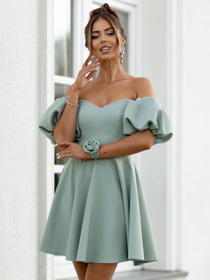 Mintové elegantní mini šaty SELEYA s rukávky