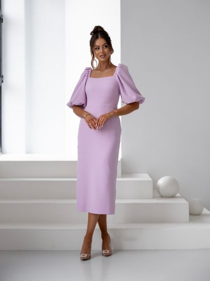 Světle fialové elegantní midi šaty ROSALYA