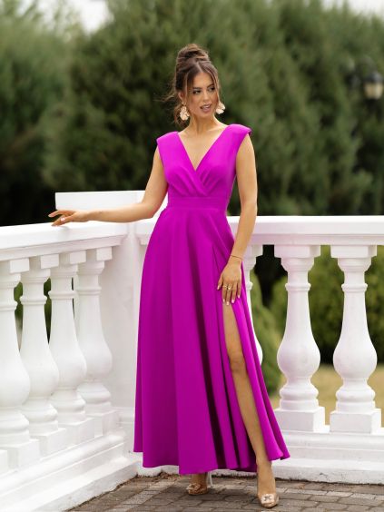 Magenta elegantní dlouhé šaty ELAYA