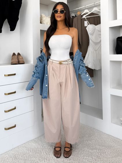 Béžové stylové široké kalhoty PANTYS