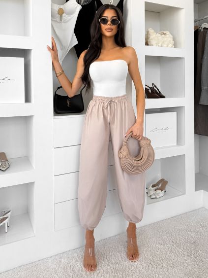 Béžové pohodlné široké kalhoty ZALUD