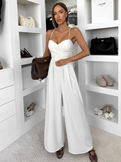 Bílý elegantní dlouhý overal SIREDO