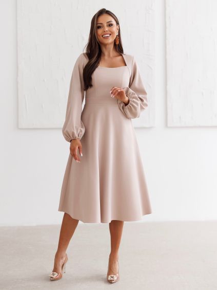 Béžové elegantní společenské midi šaty MARAYA