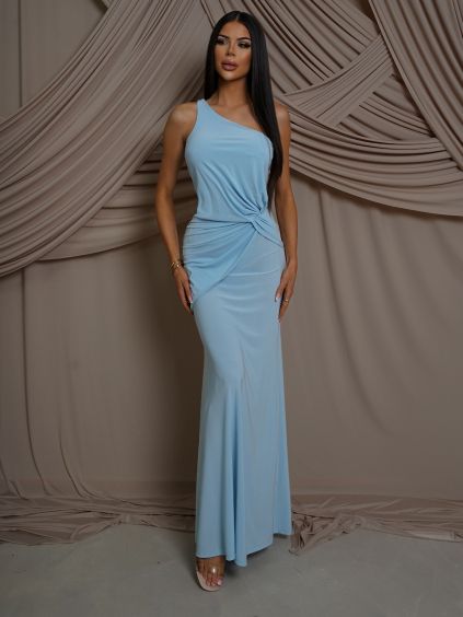 Modré elegantní dlouhé šaty KAUROX na jedno rameno