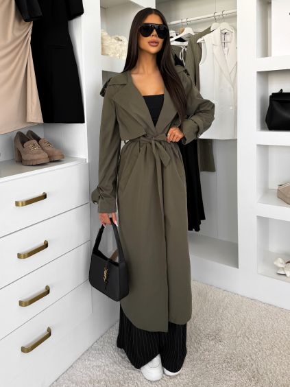 Khaki elegantní midi kabát trenčkot  DOLIVAT