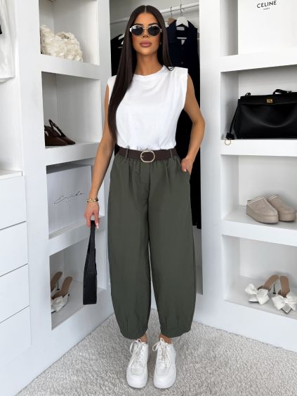 Khaki balónové široké stylové kalhoty WESTA s páskem