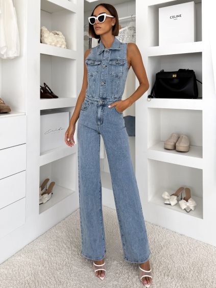 Modrý džínový denim dlouhý overal TYLYRY