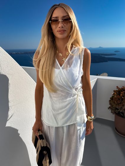 Bílé elegantní vázací zavinovací halenka FRYTOS