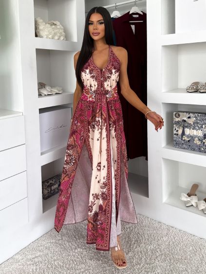 Růžové dlouhé letní boho maxi šaty CELATIA