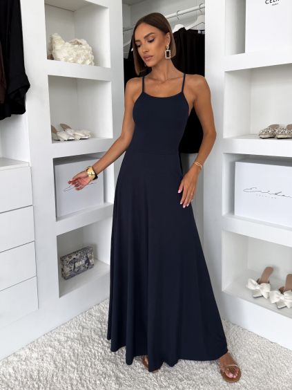 Tmavě modré dlouhé letní elegantní šaty DURENY na ramínka