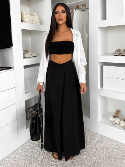 Černé elegantní široké dlouhé kalhoty KLETINE