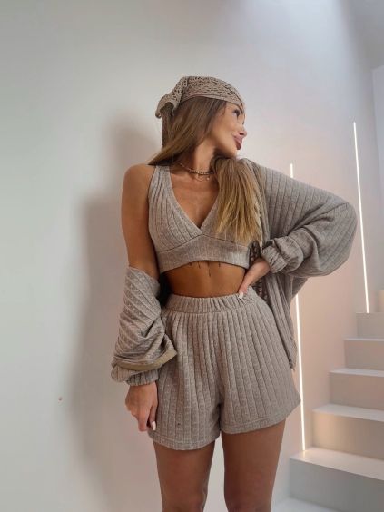 Hnědý vlněný letní elegantní třídílný komplet ITALIAN