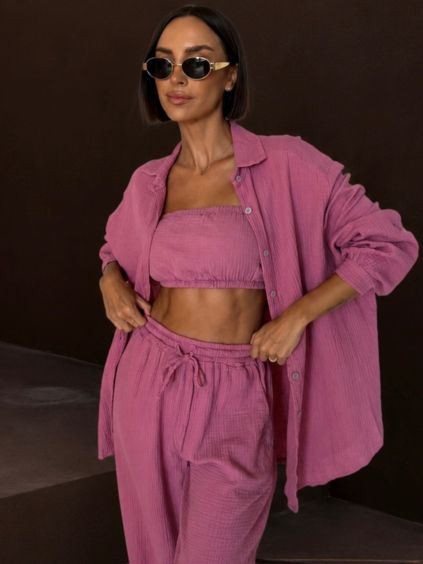 Malinový mušelínový crop letní top BALEEN pás přes prsa