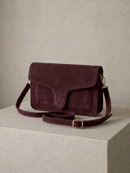 Vínová broušená kožená mini cross body kabelka TALVORIA