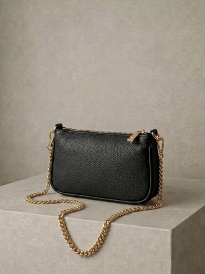 Černá kožená mini malá cross body kabelka CAVELLE