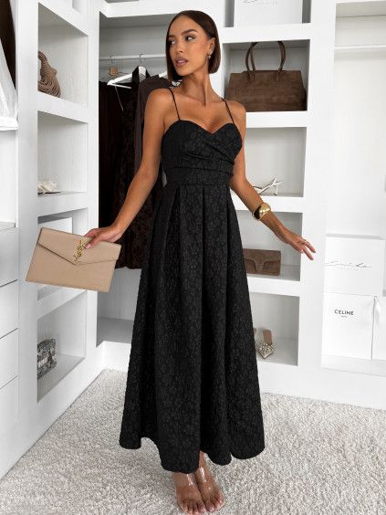 Černé vypasované elegantní midi šaty PETALUNA