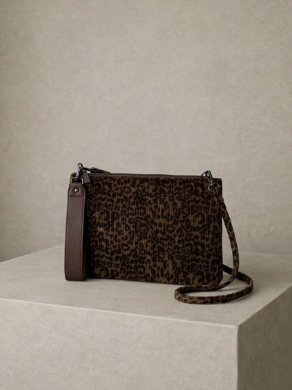 Hnědá leopardí elegantní mini kabelka psaníčko RAVESSA