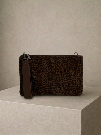 Hnědá leopardí elegantní mini kabelka psaníčko RAVESSA
