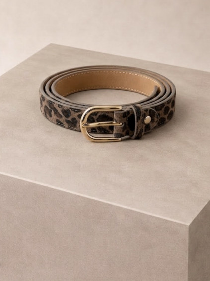 Leopardí elegantní kožený pásek AVELORA s přezkou
