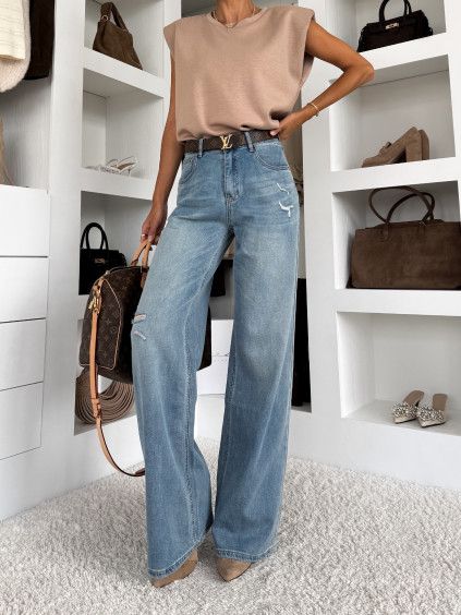 Modré wide leg extra long široké džíny MIVELLI