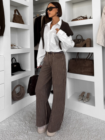 Hnědé pruhované široké wide leg džíny CHROCHOT