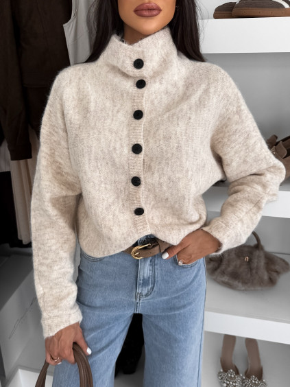 Béžový elegantní pohodlný oversized svetr KORAVIA na knoflíky