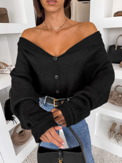Černý elegantní oversize svetr KORAVIA na knoflíky