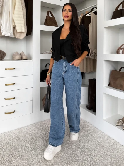 Modré tmavší wide leg široké džíny dlouhé MAVELY