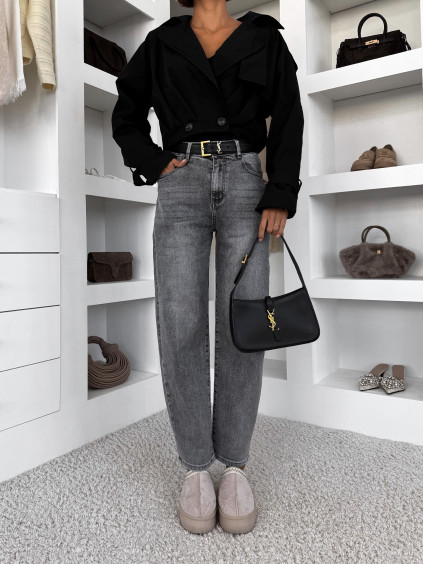 Šedé mom fit široké basic džíny SELORIA