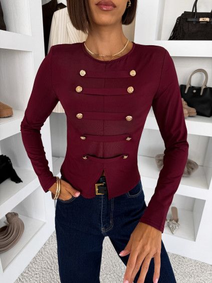 Vínový elegantní top MOSKATO s dlouhým rukávem