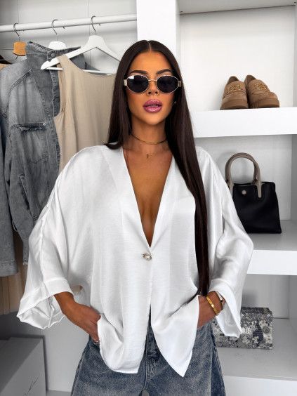 Bílý elegantní oversized halenka TARATA na knoflík