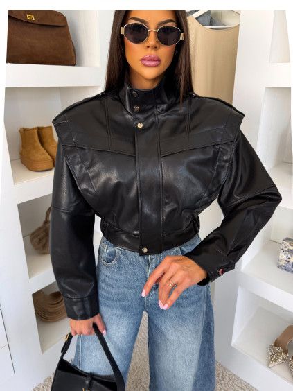 Černá stylová biker koženková bunda FARENZA