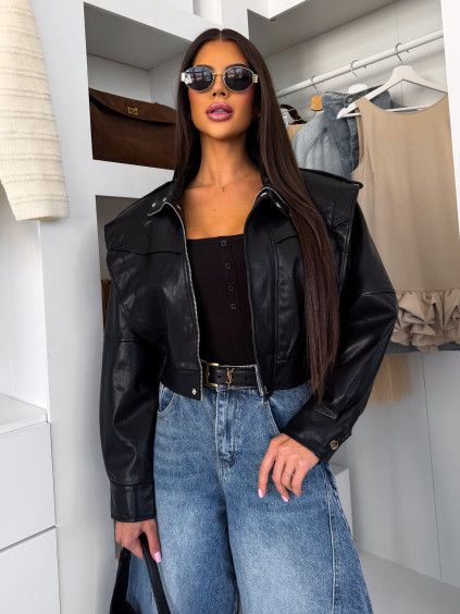 Černá stylová biker koženková bunda FARENZA