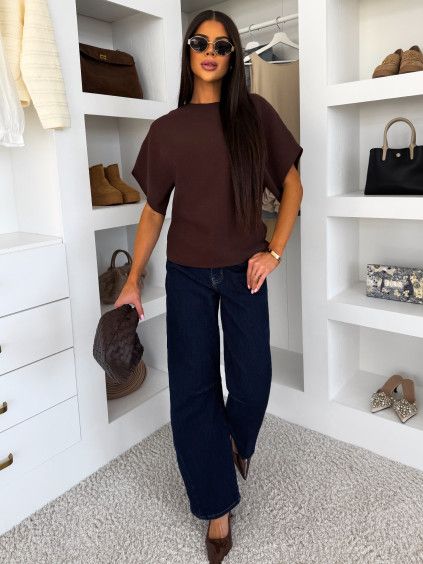 Tmavě hnědý elegantní pohodlný oversize svetřík BELLISIMA