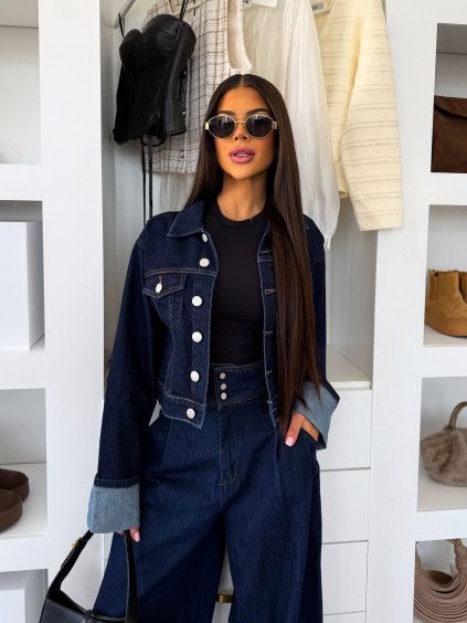 Tmavě modrá džínová denim krátká bunda AVELORE