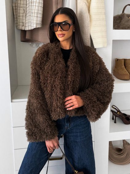 Hnědý faux fur kožešinový kožíšek kabátek GLARIA