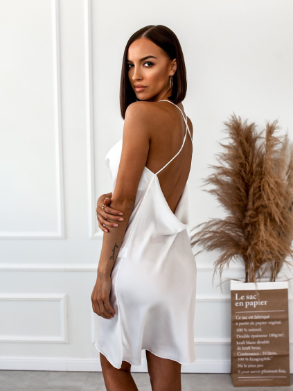 Bílé lesklé šaty IZZY s tenkými ramínky