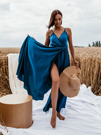 Petrolejové lesklé šaty PERFECTLY