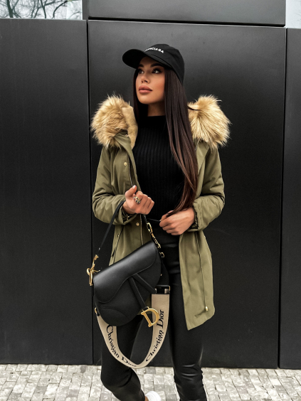 Khaki parka HAZEL s kožíškem