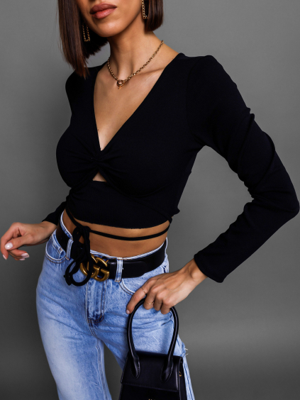 Černý crop top TINNIE se zavazováním