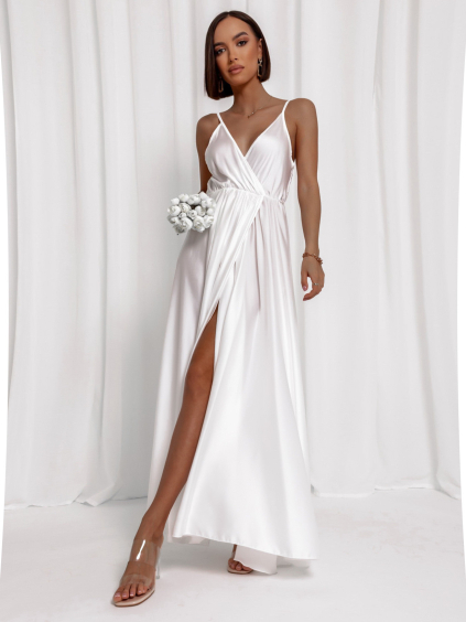 Bílé dlouhé lesklé šaty PERFECTLY