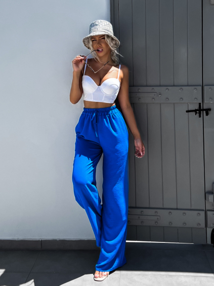 Modré elegantní kalhoty CORAL s rozšířenými nohavicemi