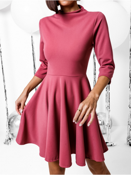 Malinové elegantní šaty GROUND s dlouhým rukávem