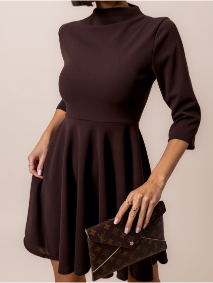 Tmavě hnědé elegantní šaty GROUND s dlouhým rukávem