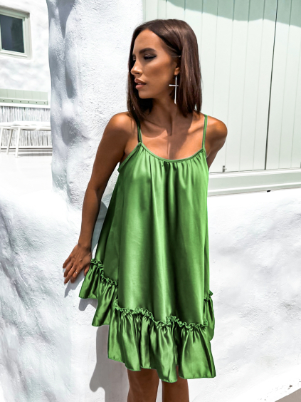 Olivové volánkové šaty GLASSY volného střihu