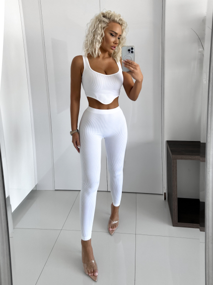 Bílý žebrovaný dvoudílný komplet NATALISE