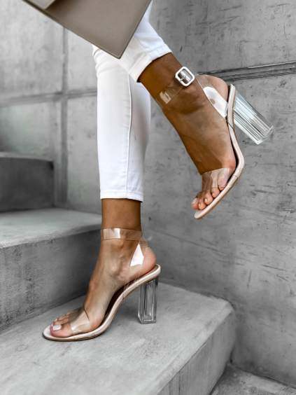 Světle růžové boty na podpatku WEISSE s transparentním podpatkem a páskem